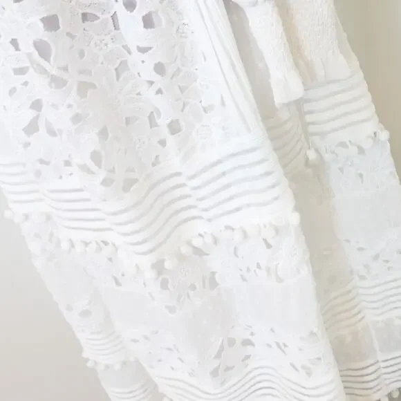 L'ATISTE White Dressy eyelet open skin maxi dress size M NWOT